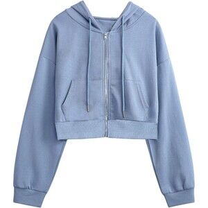 Cropped Zip-Up Hoodie for Women - Casual Long Sleeve Workout Jacket